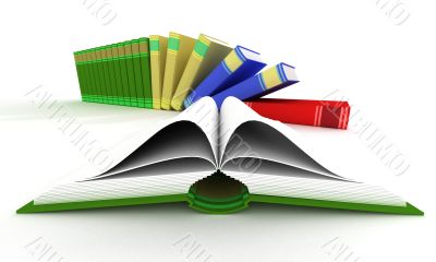 Open and falling books. 3D isolated image.