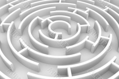 White circle labyrinth. 3D image.