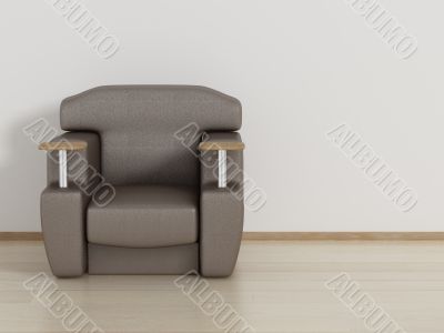 Leather armchair in a room. 3D image.