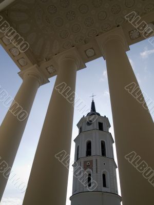 Belfry view through the pillars of cathedral