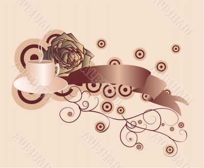 brown scroll winth coffee and rose background