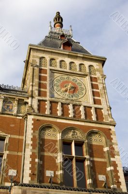 big clock on central station in Amsterdam, netherlands