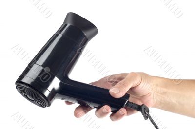 hair-drier in hand