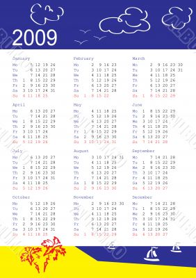 calendar of 2009. Monday is first