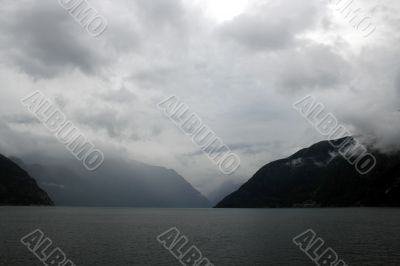 Stormy weather in Norwegian fjord