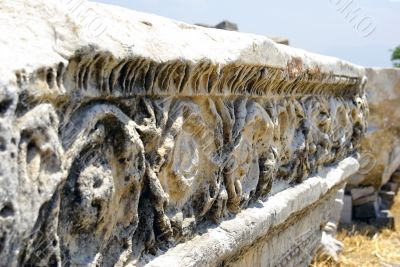 Ancient marble ruins with ornamental decoration. Hierapolis - Pa Ancient marble ruins with ornamental decoration. Hierapolis - Pa