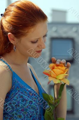 Young girls with a yellow rose Young girls with a yellow rose