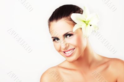 Close-up of beautiful girl with flowers