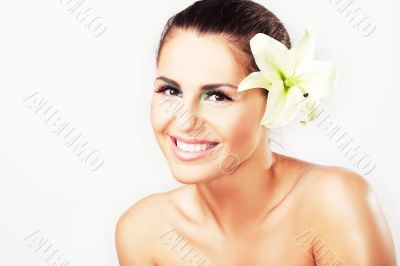 Close-up of beautiful girl with flowers