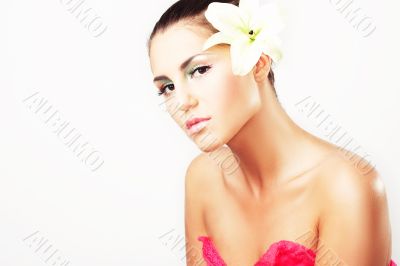 Close-up of beautiful girl with flowers