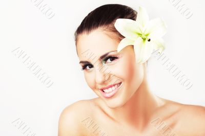 Close-up of beautiful girl with flowers