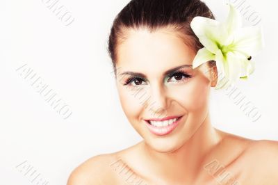 Close-up of beautiful girl with flowers