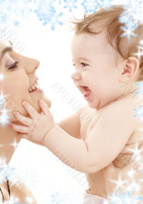 happy cuddle with mother happy cuddle with mother