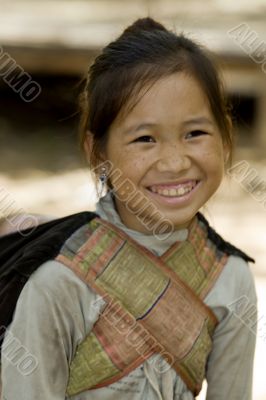 Hmong girl with brother, Laos