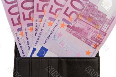 Wallet with notes of five hundred euros
