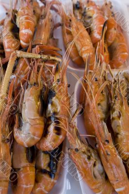 Prawns grilled on paper plate