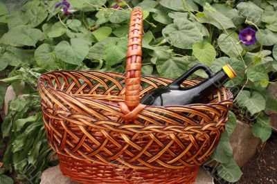 Bottle of wine in basket