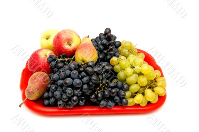 Fruits and bunches of grapes.