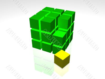 3D Green cube on the white background