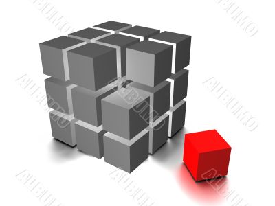 One individuality red cube on the white backround One individuality red cube on the white backround