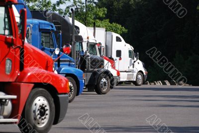 Commercial trucks in a row.
