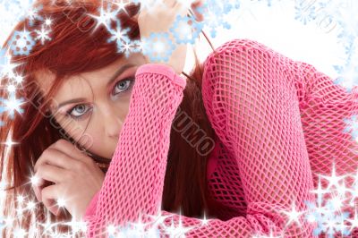 mysterious redhead in pink fishnet