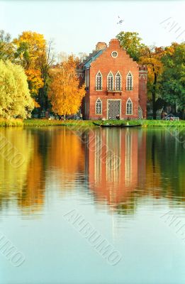 Building of holland style in the autumn park