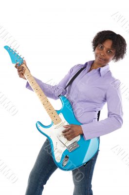 Woman playing an electric guitar