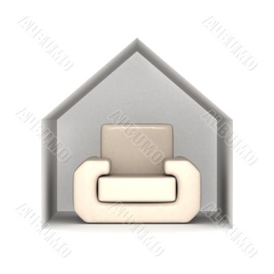Armchair under a house roof. 3D image.