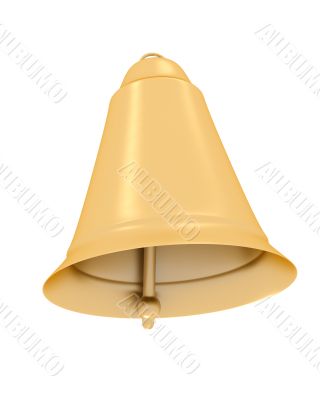 Gold hand bell on a white background. 3D image.