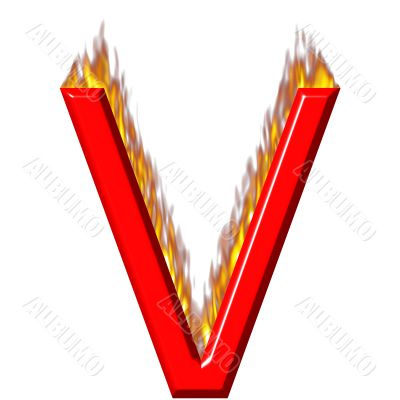 3D Letter V on Fire