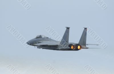 Jet fighter F-15 eagle in airshow