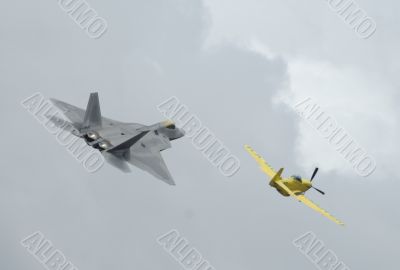 Heritage flight with F-22 Raptor and a P-51 Mustang