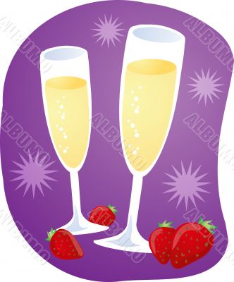 Champagne and strawberries illustration Champagne and strawberries illustration