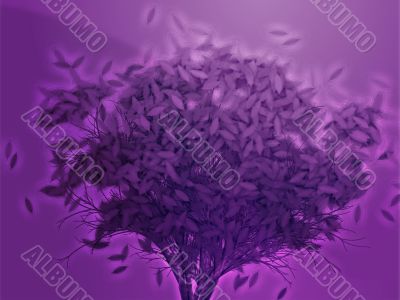 Tree with falling leaves, illustration Tree with falling leaves, illustration