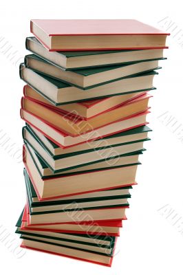 Tower of books on a white background