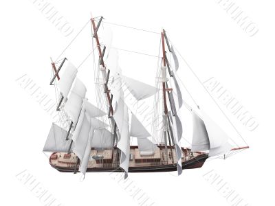 Sailing ship isolated over white