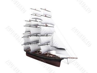 Sailing ship isolated over white