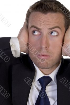 portrait of businessman stopping high sound