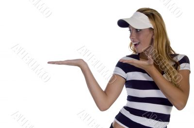 blonde lady with palms facing upwards