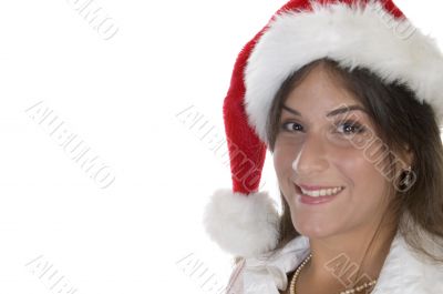smiling lady with santacap