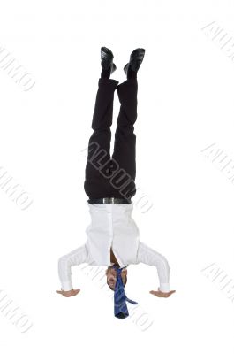 man doing topsy turvy