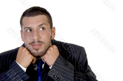 businessman putting his chin in hands