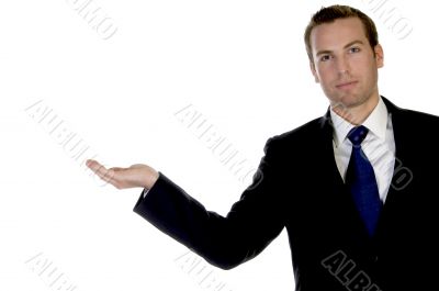businessman with open palm