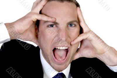 upset businessman screming