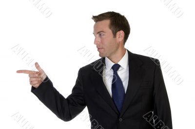 businessman pointing sideways