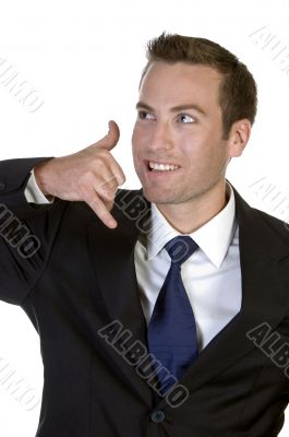 businessman posing calling hand gesture