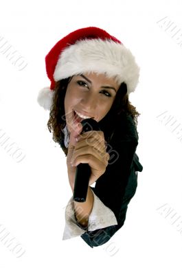 female holding microphone