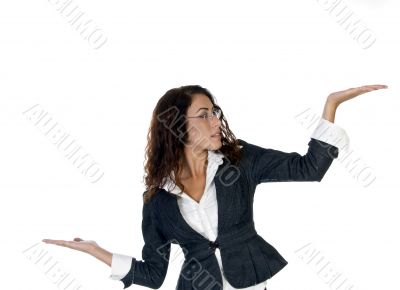 lady pointing on palm