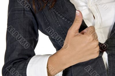 female showing thumb